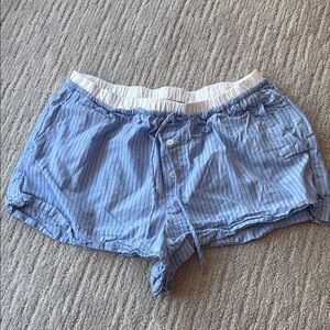 Blue Striped Drawstring Shorts